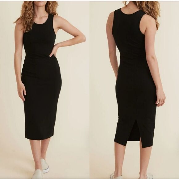Marine Layer Lexi Daytime Ribbed Midi Tank Dress Black Large - Picture 2 of 7